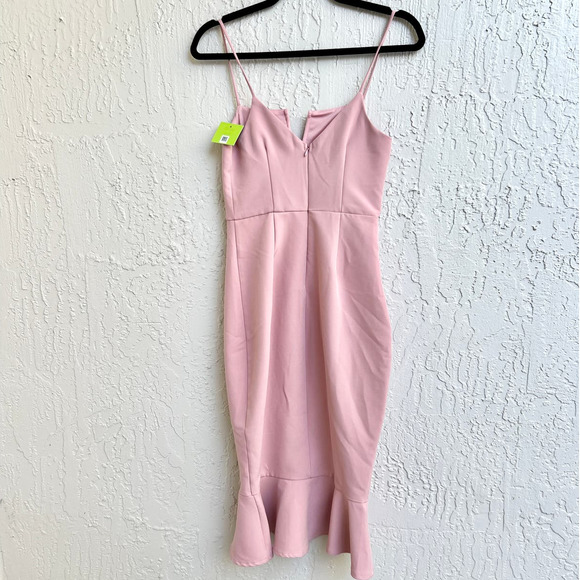 NWOT About Us Asymmetrical Ruffle Trim Dominique Midi Dress Mauve Women Size XS - Picture 3 of 7